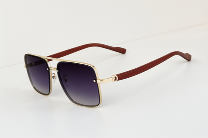 AuraWave™ – Luxuriöse Sonnenbrille mit Goldrahmen & Holzoptik