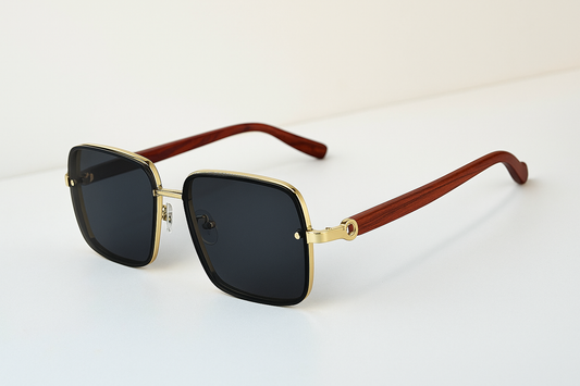 AuraWave™ – Luxuriöse Sonnenbrille mit Goldrahmen & Holzoptik