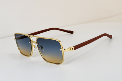 AuraWave™ – Luxuriöse Sonnenbrille mit Goldrahmen & Holzoptik