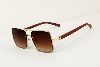 AuraWave™ – Luxuriöse Sonnenbrille mit Goldrahmen & Holzoptik